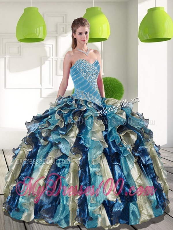 Fashionable Multi Color Quinceanera Dresses with Beading and Ruffles for 2016