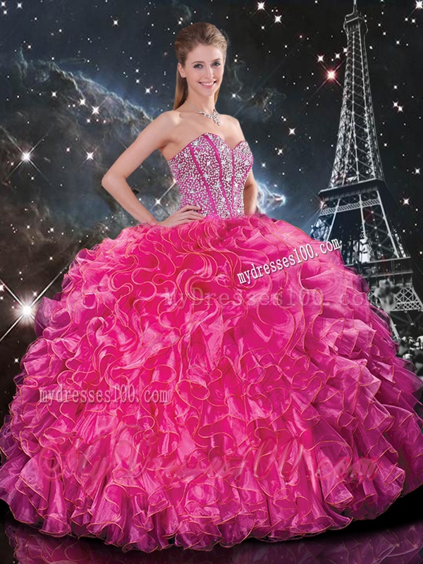 Feminine Floor Length Quinceanera Gowns with Beading and Ruffles