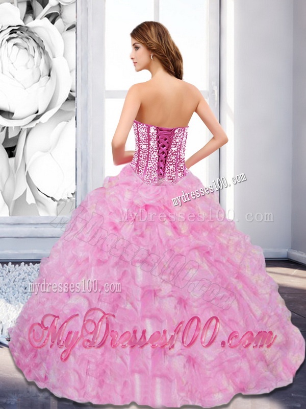 Flirting 2016 Sweetheart Beading and Ruffles Rose Pink Quinceanera Dresses