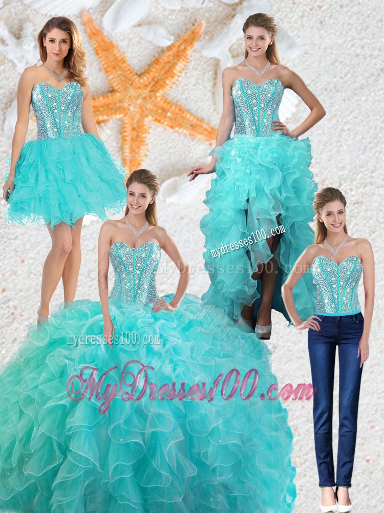 Gorgeous Aqua Blue Detachable Quinceanera Gowns with Beading and Ruffles