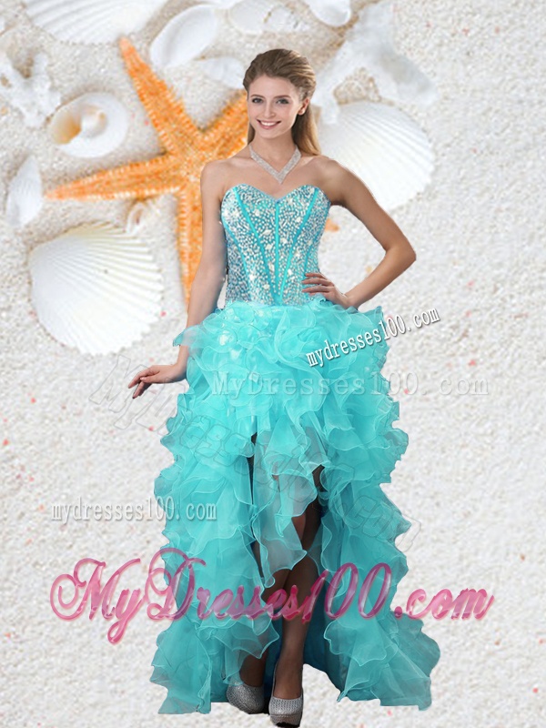 Gorgeous Aqua Blue Detachable Quinceanera Gowns with Beading and Ruffles