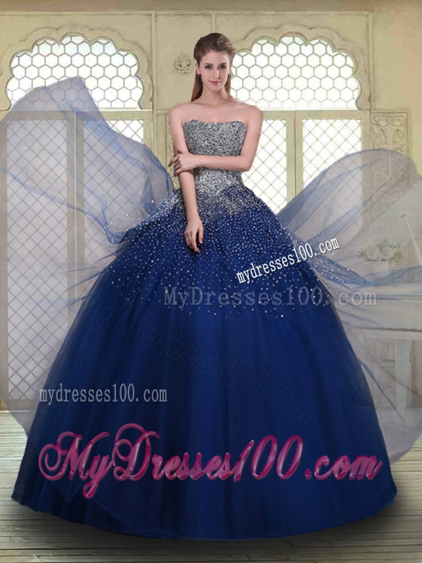 Gorgeous Ball Gown Strapless Quinceanera Gowns in Navy Blue