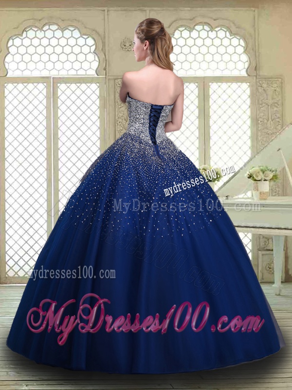 Gorgeous Ball Gown Strapless Quinceanera Gowns in Navy Blue