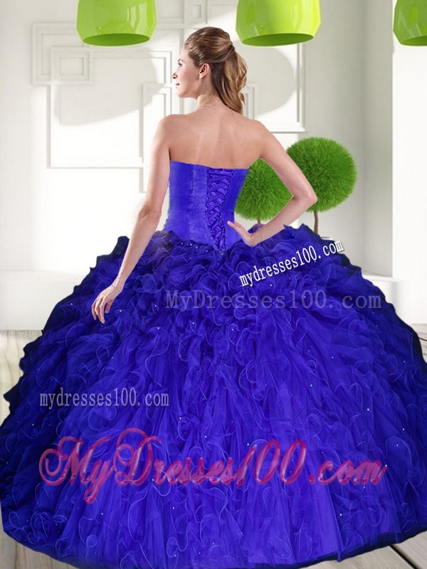 Gorgeous Peacock Blue Sweetheart Beading Ball Gown Quinceanera Dress with Ruffles