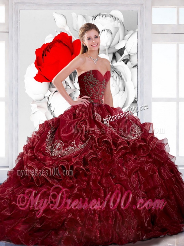 Gorgeous Sweetheart Wine Red 2016 Quinceanera Dress with Appliques and Ruffles