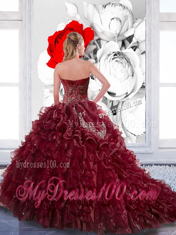 Gorgeous Sweetheart Wine Red 2016 Quinceanera Dress with Appliques and Ruffles