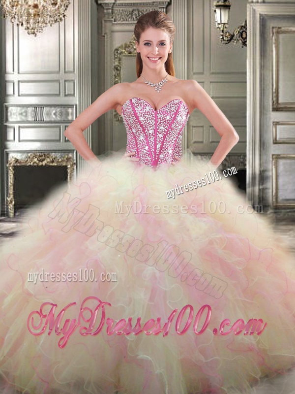 Lovely Big Puffy Tulle Quinceanera Dress with Beading and Ruffles