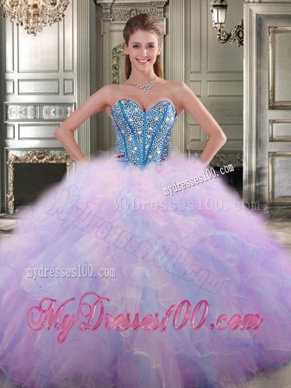 Lovely Big Puffy Tulle Quinceanera Dress with Beading and Ruffles