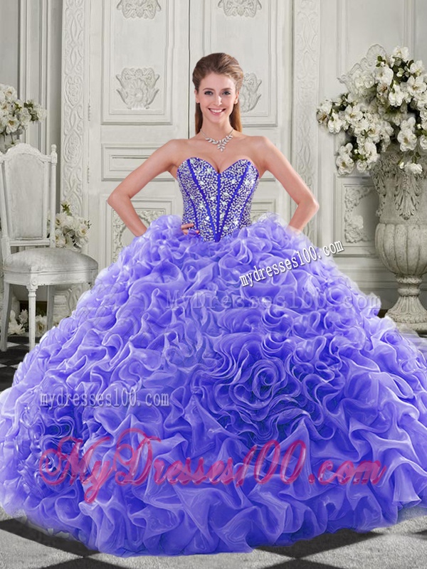 Lovely Puffy Skirt Beaded Bodice and Ruffled Quinceanera Dress in Fuchsia
