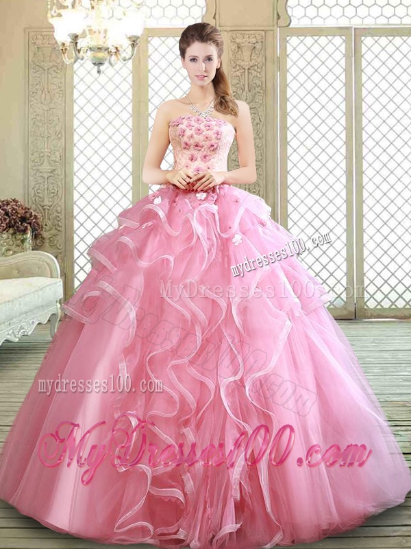 Lovely Strapless Sweet 16 Dresses with Appliques and Ruffles