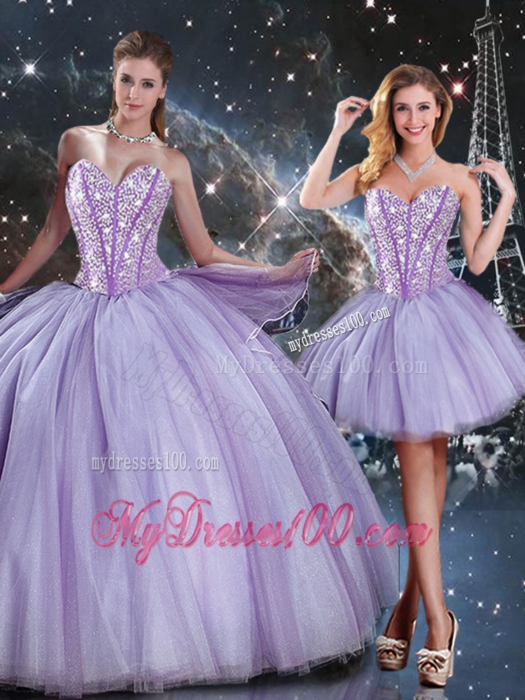 Lovely Sweetheart Beading Lavender DetachableQuinceanera Gown for 2016