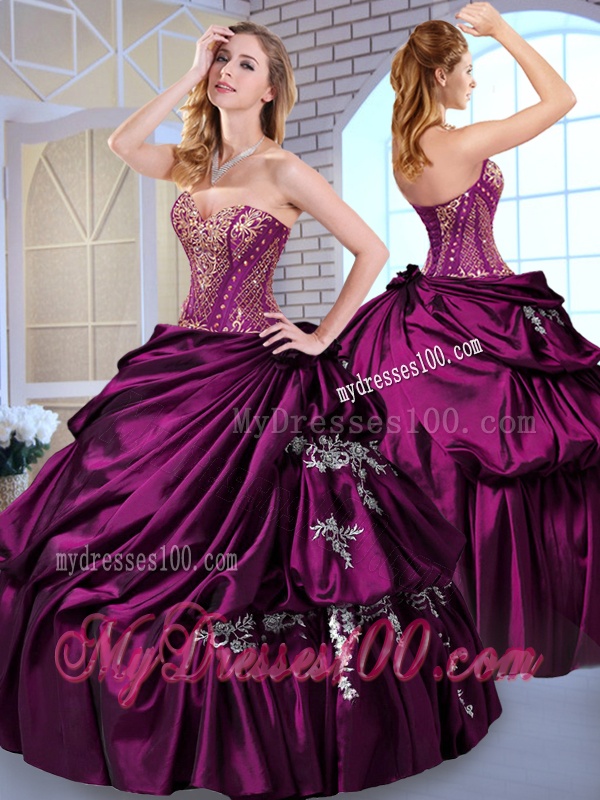 Luxurious Ball Gown Taffeta Dark Purple Quinceanera Dresses with Pick Ups