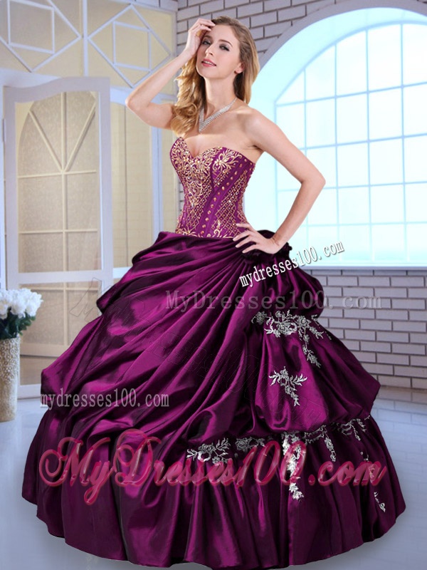 Luxurious Ball Gown Taffeta Dark Purple Quinceanera Dresses with Pick Ups