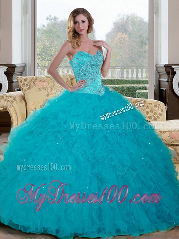 Luxurious Beading and Ruffles Sweetheart 2016 Quinceanera Dresses in Teal