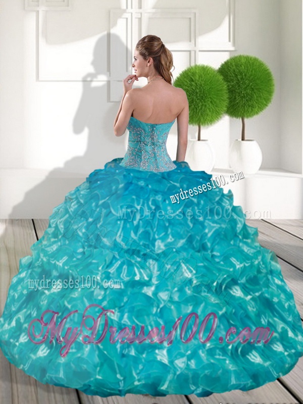 Luxurious Sweetheart Teal Sweet 15 Dresses with Appliques and Ruffled Layers