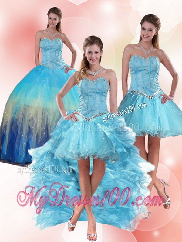 Most Popular Beaded Sweetheart Multi Color Quinceanera Dress with Ruffles