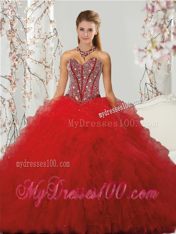 Most Popular Beading and Ruffles Red Dresses for Quinceanera