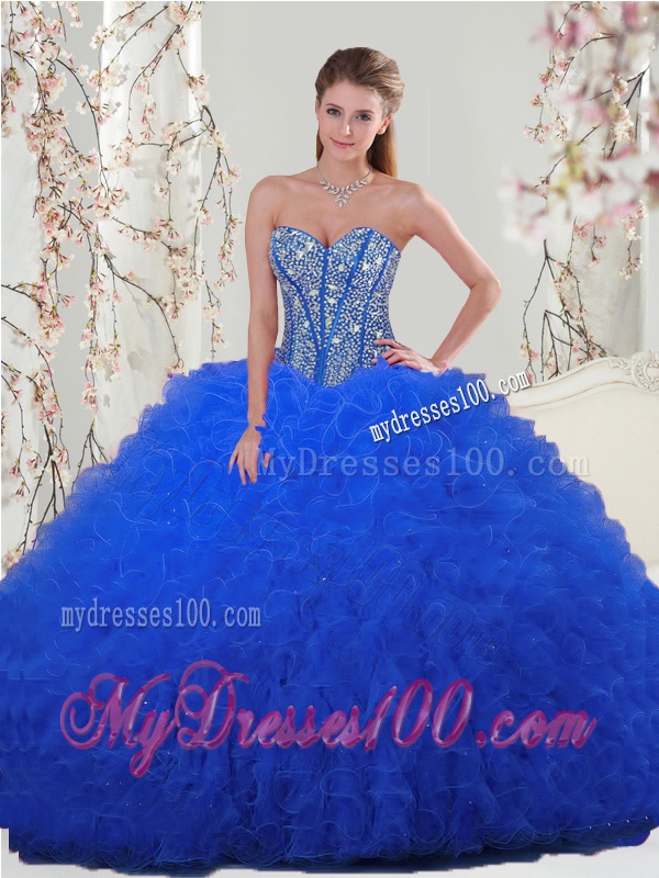Most Popular Royal Blue 2016 Quinceanera Dresses with Beading and Ruffles