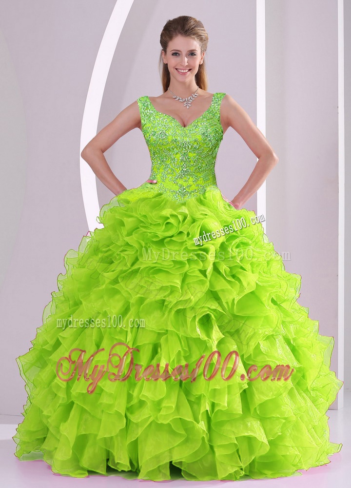 New Arrival Beading and Ruffles Quince Dresses in Green
