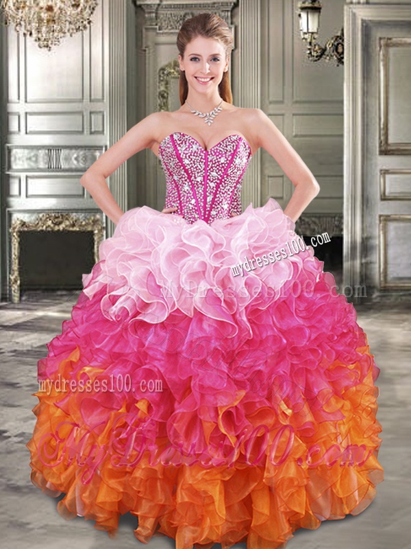 New Gradient Color Big Puffy Sweet 16 Dress with Beading and Ruffles
