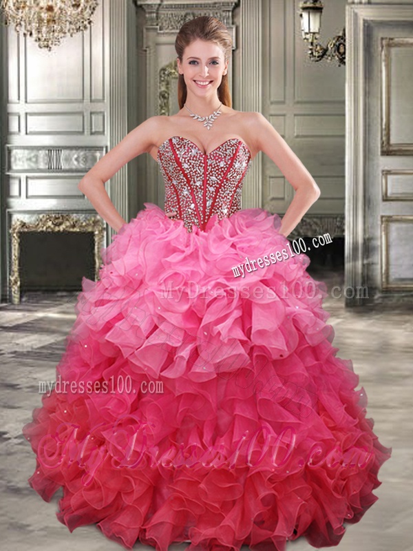 New Gradient Color Big Puffy Sweet 16 Dress with Beading and Ruffles