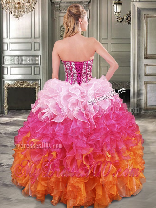 New Gradient Color Big Puffy Sweet 16 Dress with Beading and Ruffles