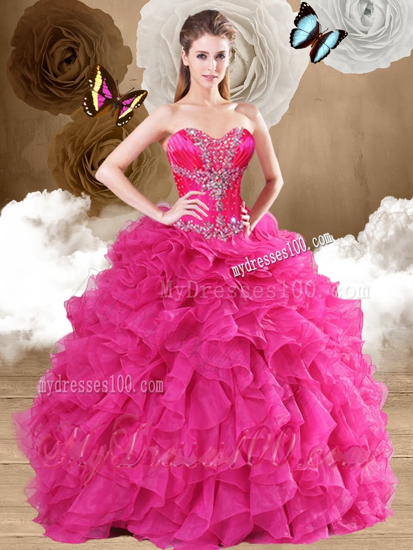New Style Ball Gown Fuchsia Sweet 16 Dresses with Ruffles