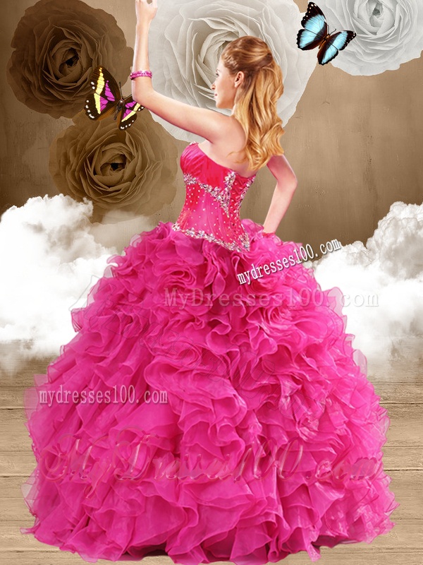 New Style Ball Gown Fuchsia Sweet 16 Dresses with Ruffles
