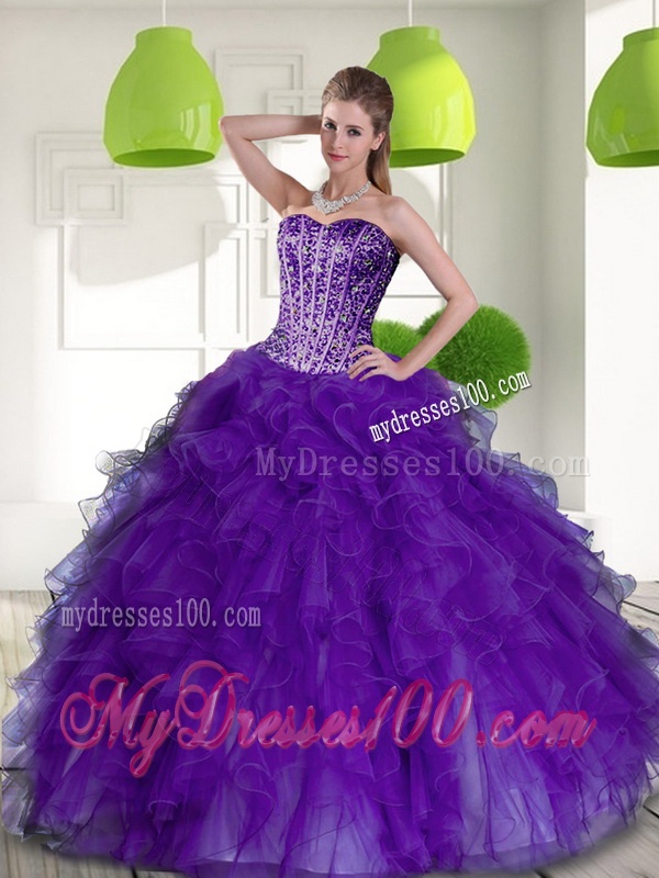 New Style Beading and Ruffles Sweetheart 2016 Quinceanera Dresses in Purple