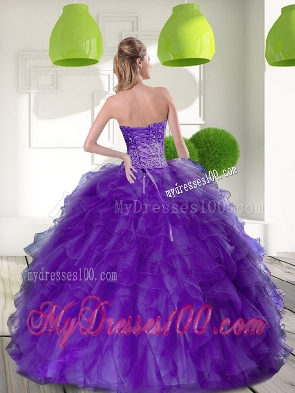 New Style Beading and Ruffles Sweetheart 2016 Quinceanera Dresses in Purple