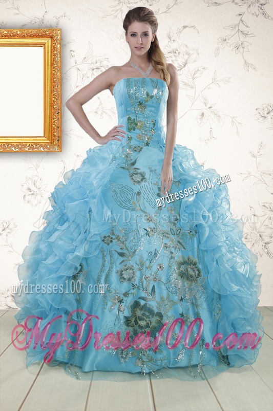 New Style Embroidery 2016 Quinceanera Dresses in Baby Blue
