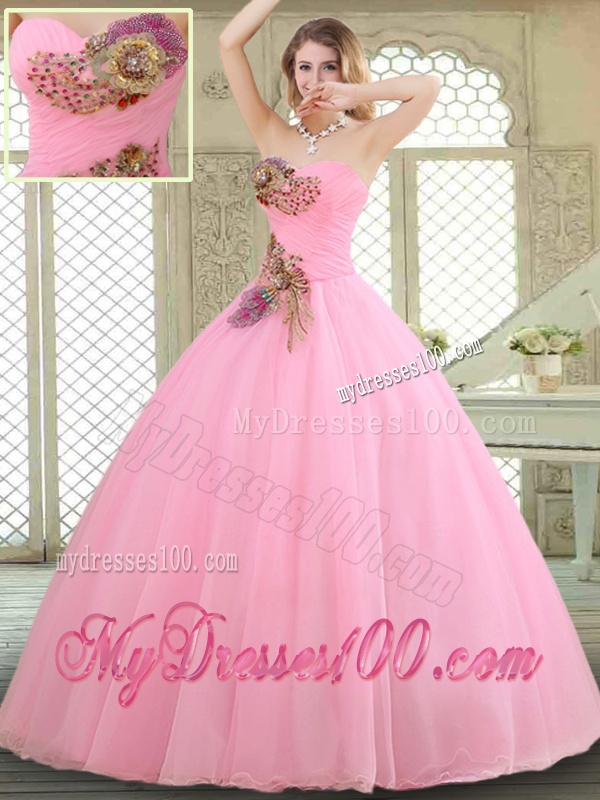 New Style Rose Pink Quinceanera Gowns with Beading and Appliques
