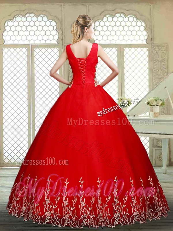 New Style Scoop Lace Up Quinceanera Gowns with Appliques