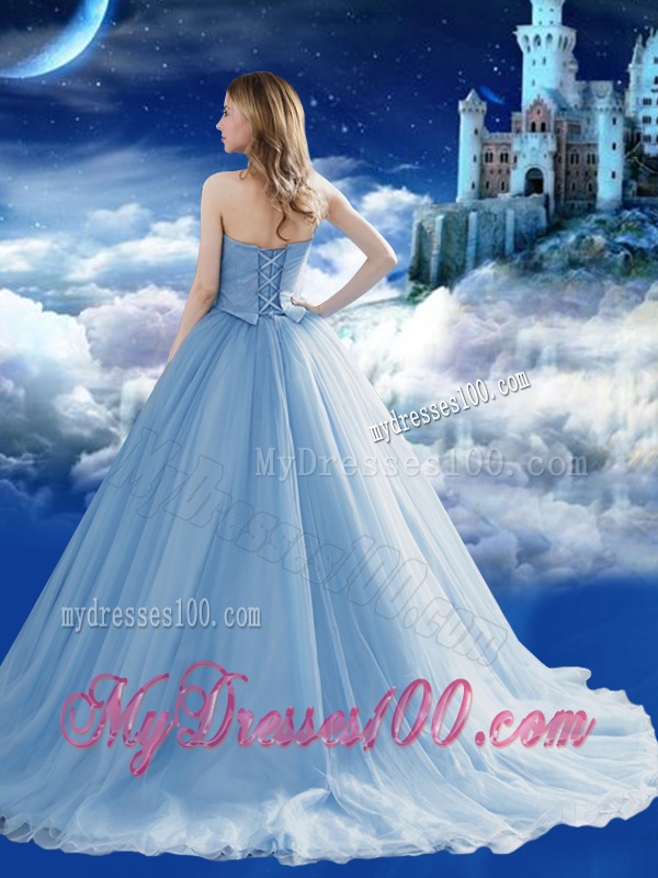 Off the Shoulder Brush Train Applique Quinceanera Gown with Removable Cap Sleeves
