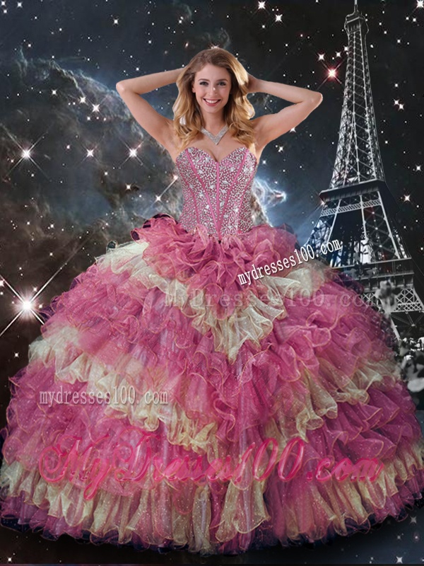 Perfect Beaded Multi Color Quinceanera Dresses with Ruffled Layers