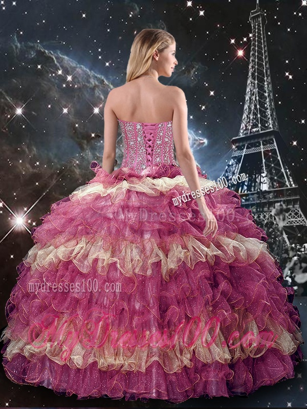 Perfect Beaded Multi Color Quinceanera Dresses with Ruffled Layers