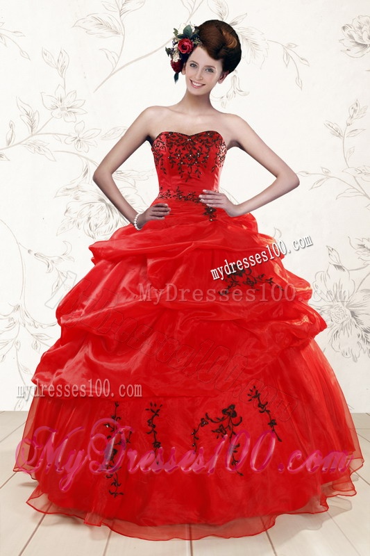 Perfect Sweetheart Organza Red Quinceanera Dresses for 2016