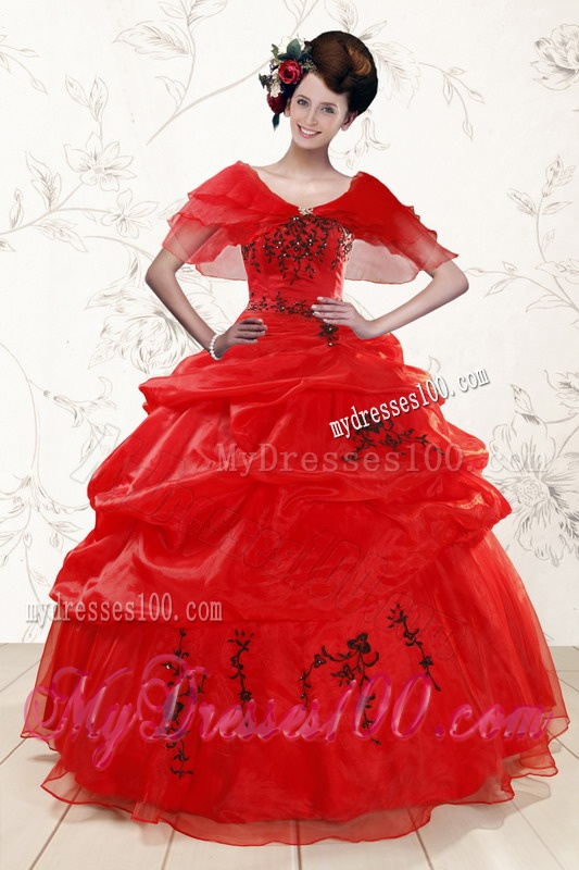 Perfect Sweetheart Organza Red Quinceanera Dresses for 2016