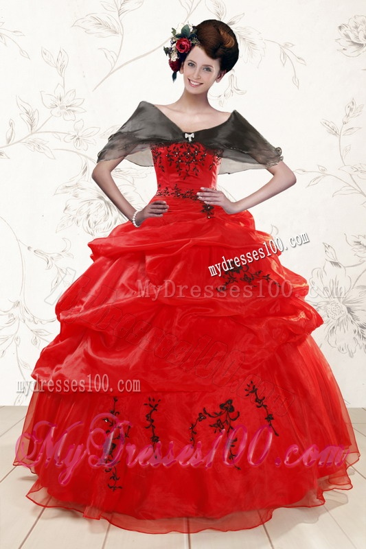 Perfect Sweetheart Organza Red Quinceanera Dresses for 2016