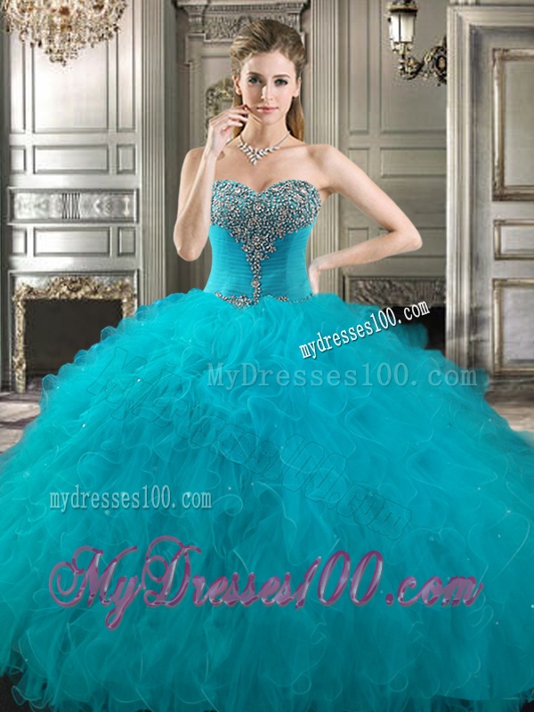 Popular Beaded Bodice and Ruffled Really Puffy Quinceanera Dress in Royal Blue