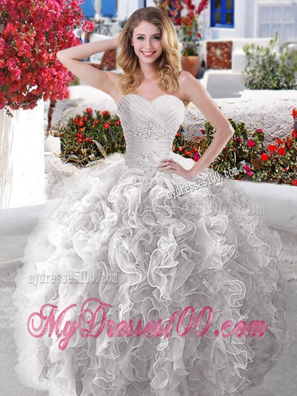 Popular Rose Pink and White Quinceanera Dress with Beading and Ruffles