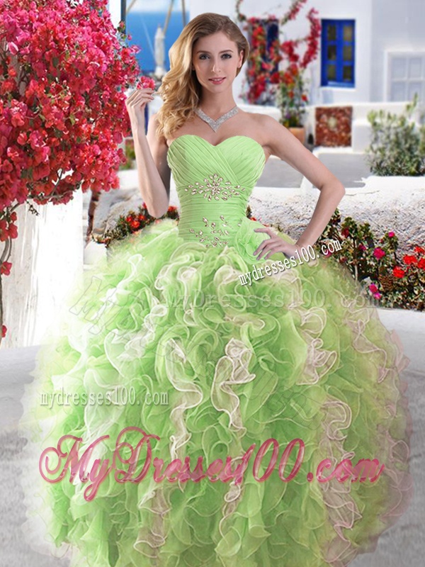Popular Rose Pink and White Quinceanera Dress with Beading and Ruffles