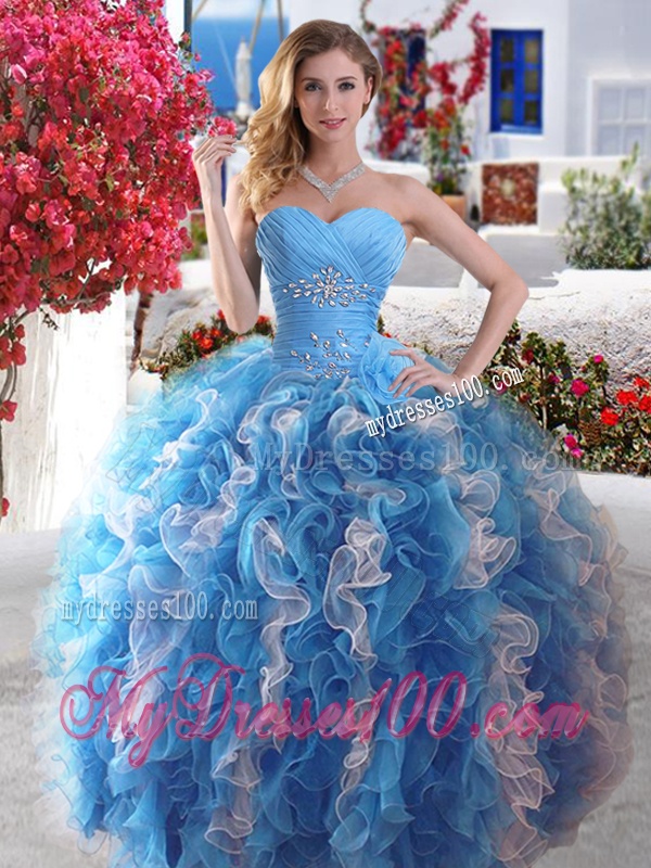 Popular Rose Pink and White Quinceanera Dress with Beading and Ruffles