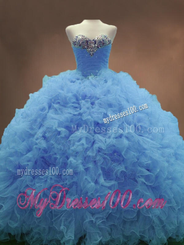 Popular Sweetheart Ruffles and Beaded Quinceanera Gowns in Blue