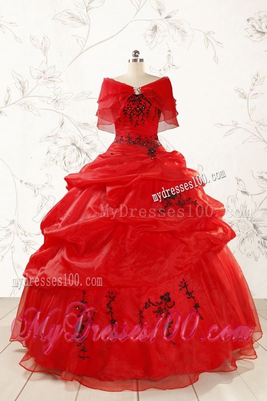 Prefect Sweetheart Applique Red Quinceanera Dresses for 2016