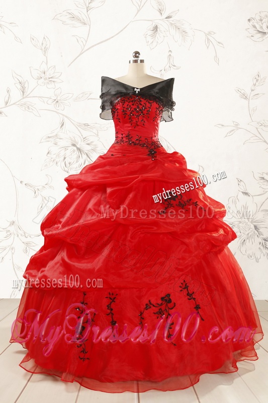 Prefect Sweetheart Applique Red Quinceanera Dresses for 2016