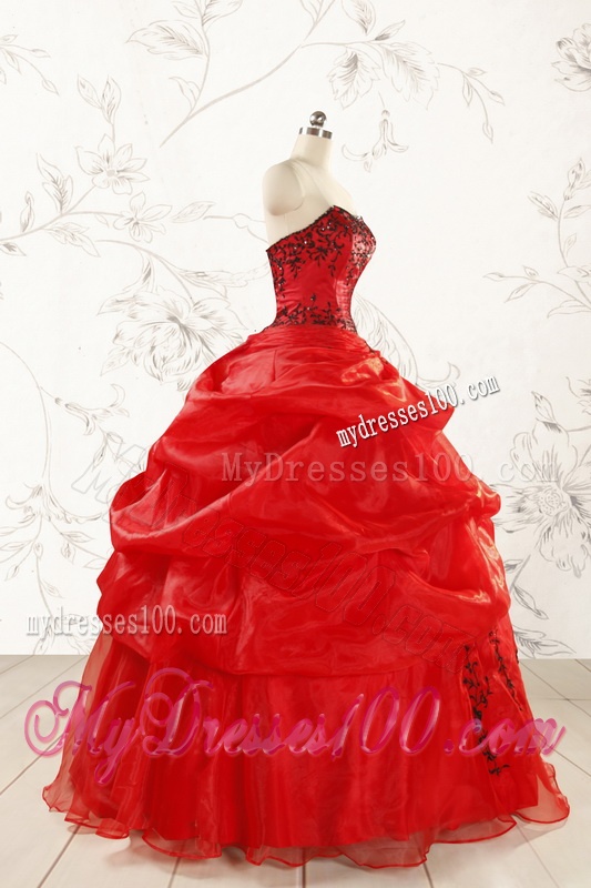 Prefect Sweetheart Applique Red Quinceanera Dresses for 2016