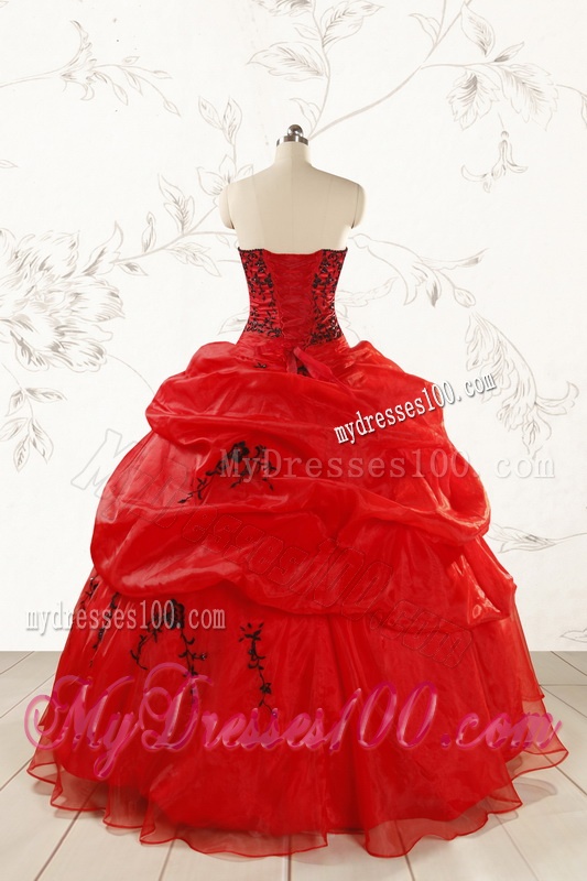 Prefect Sweetheart Applique Red Quinceanera Dresses for 2016