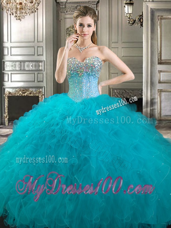 Pretty Beaded and Ruffled Tulle Sweet 16 Dress in Fuchsia