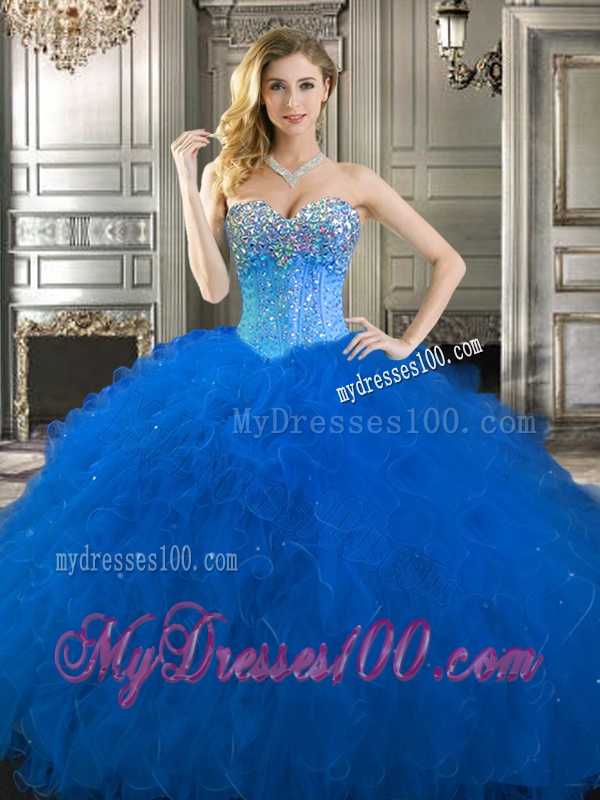 Pretty Beaded and Ruffled Tulle Sweet 16 Dress in Fuchsia